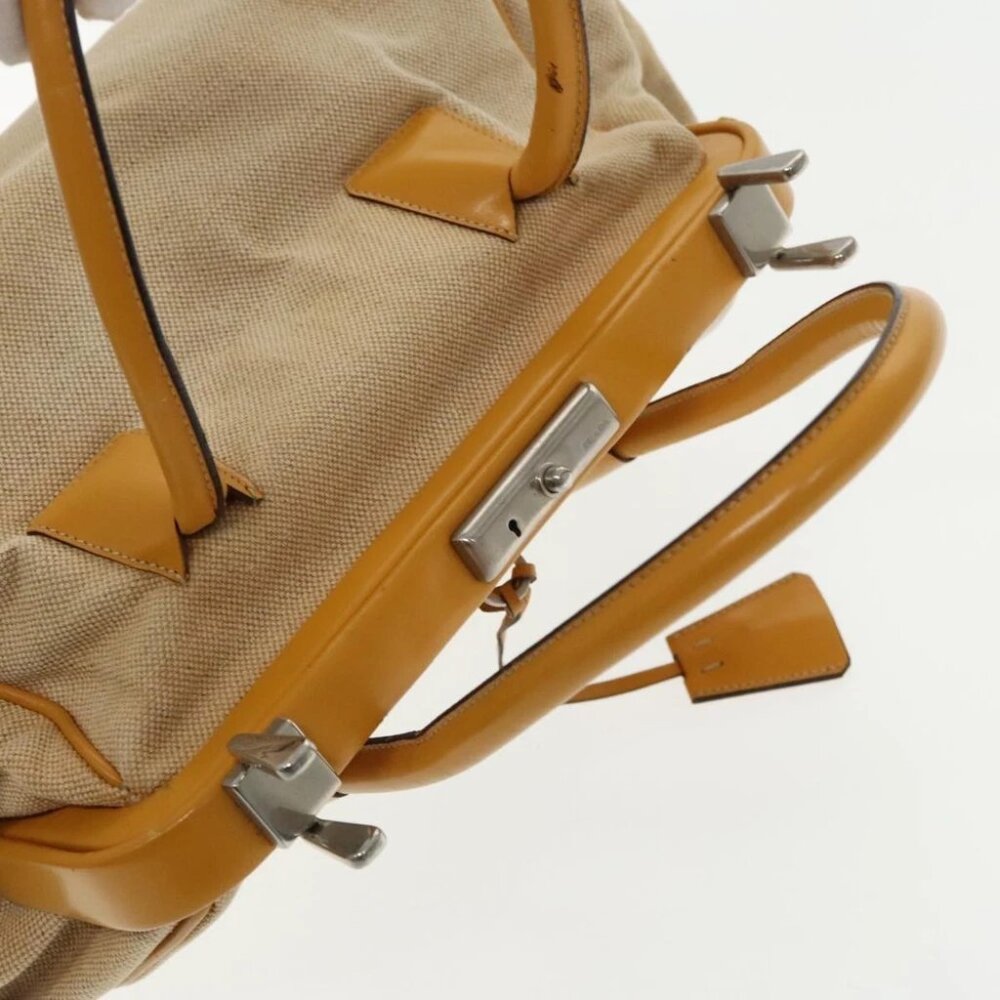 PRADA Hand Bag Canvas Beige Silver Auth 94761 - Picture 7 of 15